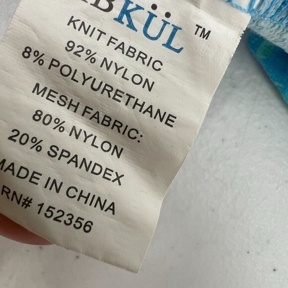 IBKUL XXL Women Long Sleeve Shirt Blue Green Swirl Pattern Nylon Blend Mock Neck - Picture 4 of 9